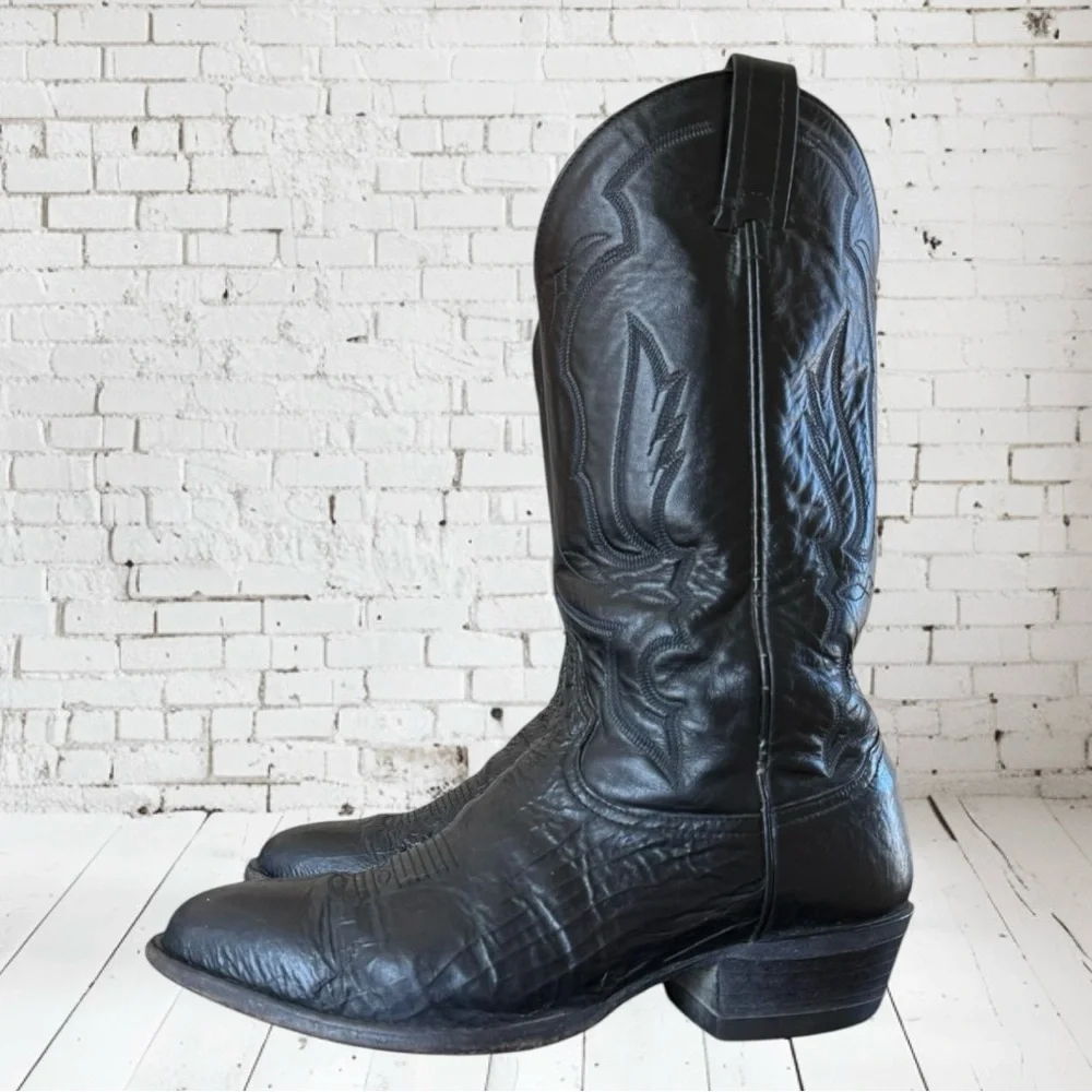 Vintage TONY LAMA Boots Black Leather Western COWBOY Made in USA size 10 - Picture 4 of 16